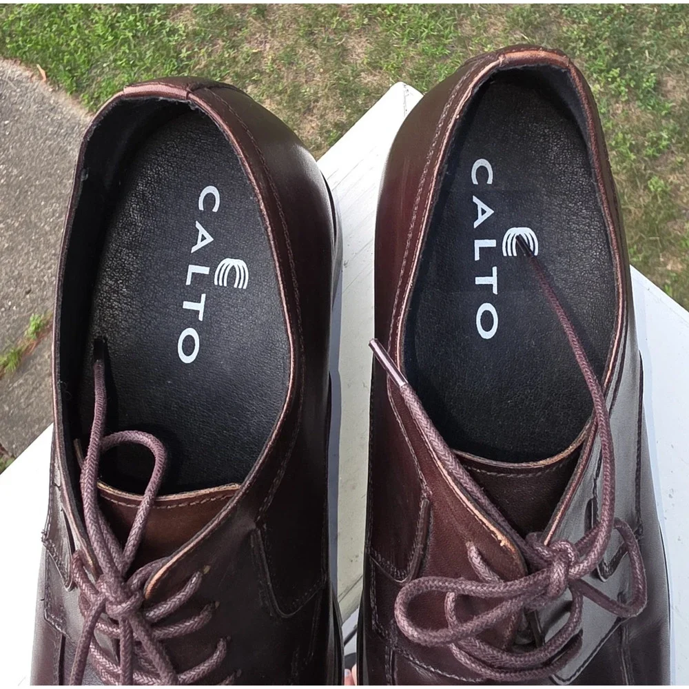 CALTO Men's Invisible Height Increasing Elevator Dress Shoes Brown Leather 11